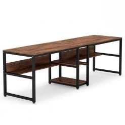Halssey 78.74 in. Rectangular Brown Wood Writing Desk with Shelves by TRIBESIGNS WAY TO ORIGIN