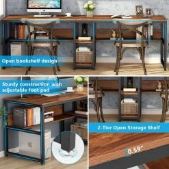 Halssey 78.74 in. Rectangular Brown Wood Writing Desk with Shelves by TRIBESIGNS WAY TO ORIGIN -Deals Glitzhome Store rustic brown tribesigns way to origin writing desks hd sf0162 77 1000