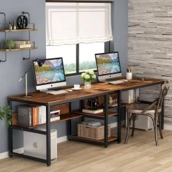 Halssey 78.74 in. Rectangular Brown Wood Writing Desk with Shelves by TRIBESIGNS WAY TO ORIGIN -Deals Glitzhome Store rustic brown tribesigns way to origin writing desks hd sf0162 c3 1000