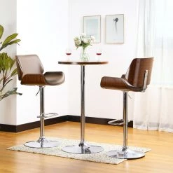 41.75 in. H Silver Metal Frame Bar Table with Walnut Top and Base by Glitzhome -Deals Glitzhome Store silver glitzhome bar tables 2008600049 31 1000