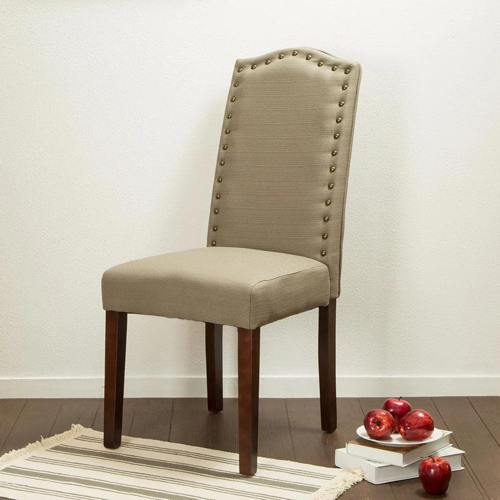 Tan Fabric Dining Chair with Studded Decoration (Set of 2) by Glitzhome 4 Tan Fabric Dining Chair with Studded Decoration (Set of 2) by Glitzhome - Image 2