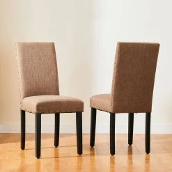 Upholstered Tan Fabric Dining Side Chair with Studded Decor (Set of 2) by Glitzhome -Deals Glitzhome Store tan glitzhome dining chairs 2000600003 31 1000