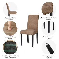 Upholstered Tan Fabric Dining Side Chair with Studded Decor (Set of 2) by Glitzhome -Deals Glitzhome Store tan glitzhome dining chairs 2000600003 c3 1000