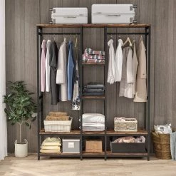 Deborah Vingtage Dark Walnut Armoire with Double Rod (70.9 in. x 59 in. x 15.7 in.) by TRIBESIGNS WAY TO ORIGIN -Deals Glitzhome Store vingtage dark walnut tribesigns way to origin armoires wardrobes hd f1468 31 1000