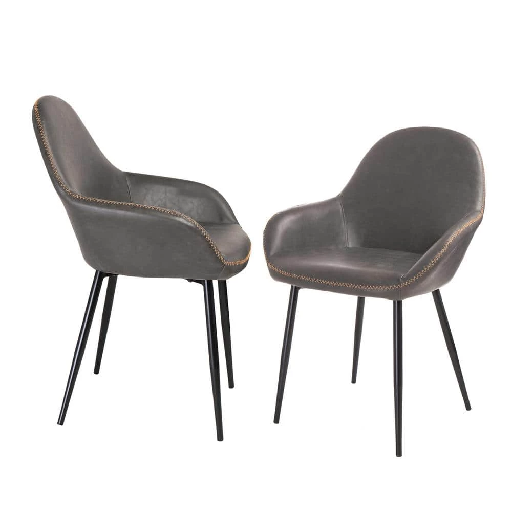 S/2 Mid-Century Modern Vintage Gray Leatherette Dining Arm Chair by Glitzhome 7 S/2 Mid-Century Modern Vintage Gray Leatherette Dining Arm Chair by Glitzhome - Image 5