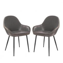 S/2 Mid-Century Modern Vintage Gray Leatherette Dining Arm Chair by Glitzhome