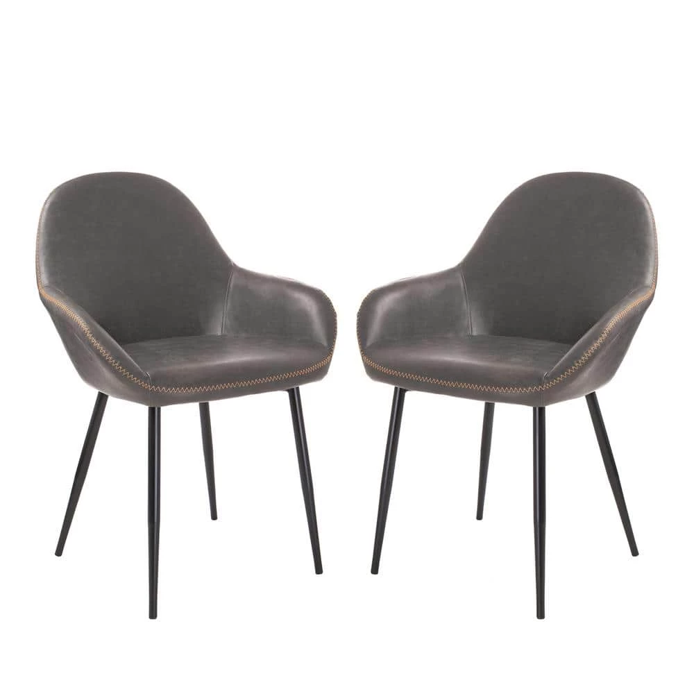 S/2 Mid-Century Modern Vintage Gray Leatherette Dining Arm Chair by Glitzhome 3 S/2 Mid-Century Modern Vintage Gray Leatherette Dining Arm Chair by Glitzhome