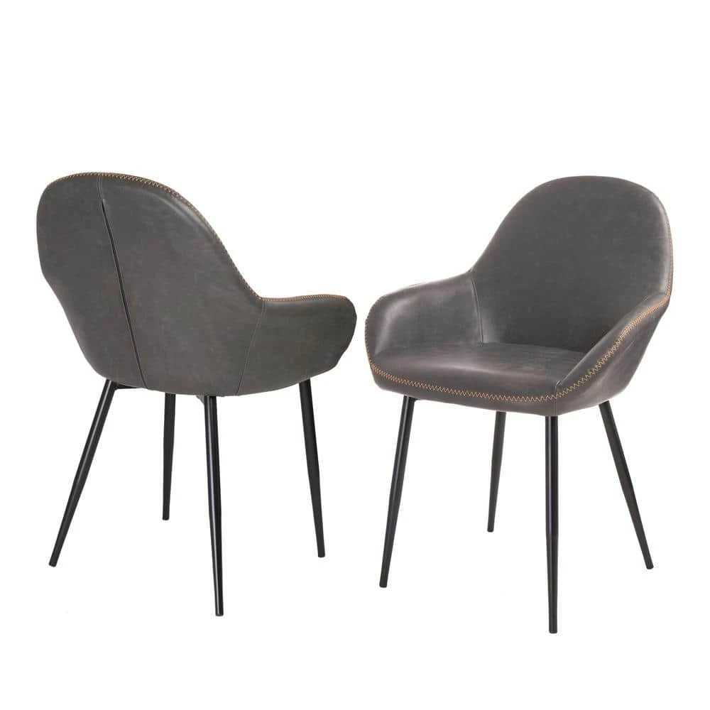 S/2 Mid-Century Modern Vintage Gray Leatherette Dining Arm Chair by Glitzhome 6 S/2 Mid-Century Modern Vintage Gray Leatherette Dining Arm Chair by Glitzhome - Image 4