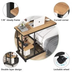 Andrea 34.64 in. Walnut C-Shape Brown Wood Mobile Tiltable Drawing Board Height Adjustable Laptop End Storage Shelf Cart by TRIBESIGNS WAY TO ORIGIN -Deals Glitzhome Store walnut tribesigns way to origin c tables hd c0365 wzz 1d 1000