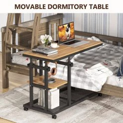 Andrea 34.64 in. Walnut C-Shape Brown Wood Mobile Tiltable Drawing Board Height Adjustable Laptop End Storage Shelf Cart by TRIBESIGNS WAY TO ORIGIN -Deals Glitzhome Store walnut tribesigns way to origin c tables hd c0365 wzz 1f 1000