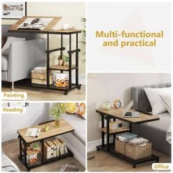 Andrea 34.64 in. Walnut C-Shape Brown Wood Mobile Tiltable Drawing Board Height Adjustable Laptop End Storage Shelf Cart by TRIBESIGNS WAY TO ORIGIN -Deals Glitzhome Store walnut tribesigns way to origin c tables hd c0365 wzz 40 1000