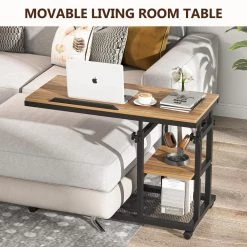 Andrea 34.64 in. Walnut C-Shape Brown Wood Mobile Tiltable Drawing Board Height Adjustable Laptop End Storage Shelf Cart by TRIBESIGNS WAY TO ORIGIN -Deals Glitzhome Store walnut tribesigns way to origin c tables hd c0365 wzz 4f 1000