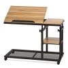 Andrea 34.64 in. Walnut C-Shape Brown Wood Mobile Tiltable Drawing Board Height Adjustable Laptop End Storage Shelf Cart by TRIBESIGNS WAY TO ORIGIN -Deals Glitzhome Store walnut tribesigns way to origin c tables hd c0365 wzz 64 1000
