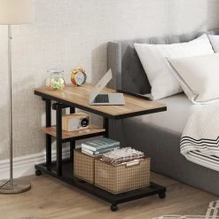 Andrea 34.64 in. Walnut C-Shape Brown Wood Mobile Tiltable Drawing Board Height Adjustable Laptop End Storage Shelf Cart by TRIBESIGNS WAY TO ORIGIN -Deals Glitzhome Store walnut tribesigns way to origin c tables hd c0365 wzz 77 1000