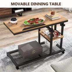 Andrea 34.64 in. Walnut C-Shape Brown Wood Mobile Tiltable Drawing Board Height Adjustable Laptop End Storage Shelf Cart by TRIBESIGNS WAY TO ORIGIN -Deals Glitzhome Store walnut tribesigns way to origin c tables hd c0365 wzz c3 1000