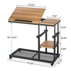Andrea 34.64 in. Walnut C-Shape Brown Wood Mobile Tiltable Drawing Board Height Adjustable Laptop End Storage Shelf Cart by TRIBESIGNS WAY TO ORIGIN -Deals Glitzhome Store walnut tribesigns way to origin c tables hd c0365 wzz fa 1000