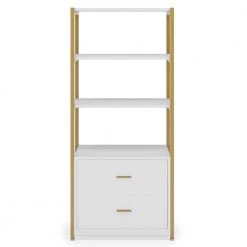 Kaduna 23.6 in. Wide White and Gold 4-Shelf Etagere Bookcase with 2-Drawers by TRIBESIGNS WAY TO ORIGIN -Deals Glitzhome Store white and gold tribesigns way to origin bookcases bookshelves hd f1568 wzz 1d 1000