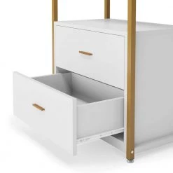 Kaduna 23.6 in. Wide White and Gold 4-Shelf Etagere Bookcase with 2-Drawers by TRIBESIGNS WAY TO ORIGIN -Deals Glitzhome Store white and gold tribesigns way to origin bookcases bookshelves hd f1568 wzz 66 1000