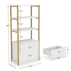 Kaduna 23.6 in. Wide White and Gold 4-Shelf Etagere Bookcase with 2-Drawers by TRIBESIGNS WAY TO ORIGIN -Deals Glitzhome Store white and gold tribesigns way to origin bookcases bookshelves hd f1568 wzz 76 1000