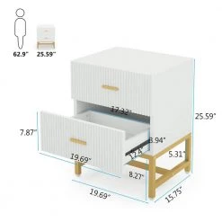 Mayville 2 Drawers White and Gold Nightstand 25.59 in. Hight x 19.69 in. Width x 15.75 in. Depth by TRIBESIGNS WAY TO ORIGIN -Deals Glitzhome Store white and gold tribesigns way to origin nightstands hd sf0008b 40 1000
