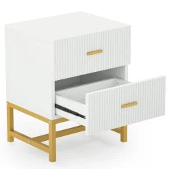 Mayville 2 Drawers White and Gold Nightstand 25.59 in. Hight x 19.69 in. Width x 15.75 in. Depth by TRIBESIGNS WAY TO ORIGIN