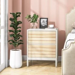 Mayville 2-Drawers Nightstands White and Maple Wood Bedroom Bedside Table Walnut 23.62 in. H x 15.75 in. W x 19.68 in. L by TRIBESIGNS WAY TO ORIGIN -Deals Glitzhome Store white and walnut tribesigns way to origin nightstands th hq0017 wzz 1f 1000