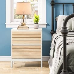Mayville 2-Drawers Nightstands White and Maple Wood Bedroom Bedside Table Walnut 23.62 in. H x 15.75 in. W x 19.68 in. L by TRIBESIGNS WAY TO ORIGIN -Deals Glitzhome Store white and walnut tribesigns way to origin nightstands th hq0017 wzz 4f 1000