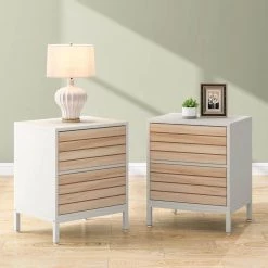 Mayville 2-Drawers Nightstands White and Maple Wood Bedroom Bedside Table Walnut 23.62 in. H x 15.75 in. W x 19.68 in. L by TRIBESIGNS WAY TO ORIGIN -Deals Glitzhome Store white and walnut tribesigns way to origin nightstands th hq0017 wzz 76 1000
