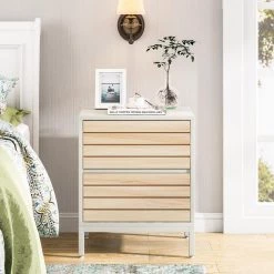 Mayville 2-Drawers Nightstands White and Maple Wood Bedroom Bedside Table Walnut 23.62 in. H x 15.75 in. W x 19.68 in. L by TRIBESIGNS WAY TO ORIGIN -Deals Glitzhome Store white and walnut tribesigns way to origin nightstands th hq0017 wzz c3 1000