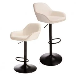 42.72 in. H White Mid-Century Modern Leatherette Gaslift Metal Frame Adjustable Swivel Low Back Bar Stool (Set of 2) by Glitzhome 16 42.72 in. H White Mid-Century Modern Leatherette Gaslift Metal Frame Adjustable Swivel Low Back Bar Stool (Set of 2) by Glitzhome -Deals Glitzhome Store white glitzhome bar stools gh1010202900 1f 1000