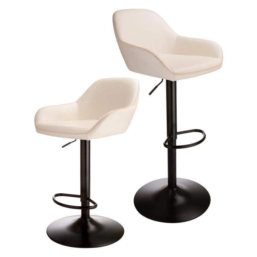 42.72 in. H White Mid-Century Modern Leatherette Gaslift Metal Frame Adjustable Swivel Low Back Bar Stool (Set of 2) by Glitzhome 8 42.72 in. H White Mid-Century Modern Leatherette Gaslift Metal Frame Adjustable Swivel Low Back Bar Stool (Set of 2) by Glitzhome - Image 6