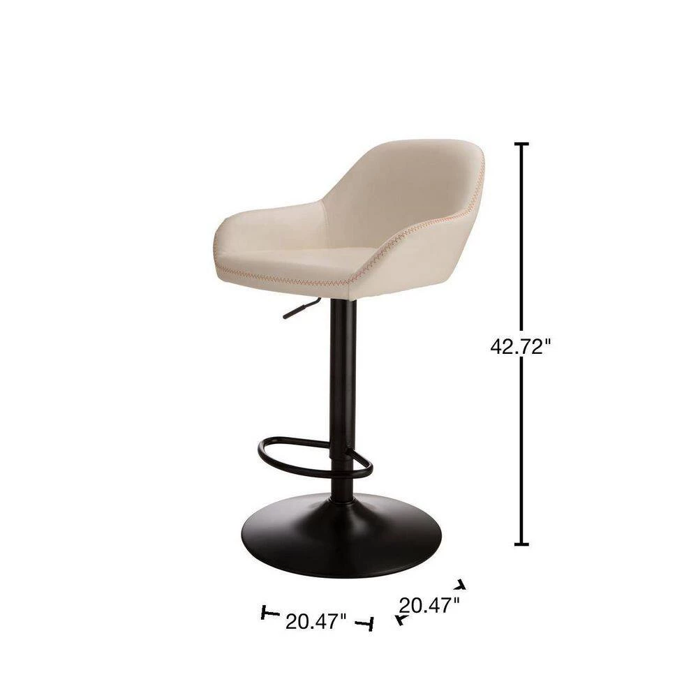 42.72 in. H White Mid-Century Modern Leatherette Gaslift Metal Frame Adjustable Swivel Low Back Bar Stool (Set of 2) by Glitzhome 5 42.72 in. H White Mid-Century Modern Leatherette Gaslift Metal Frame Adjustable Swivel Low Back Bar Stool (Set of 2) by Glitzhome - Image 3