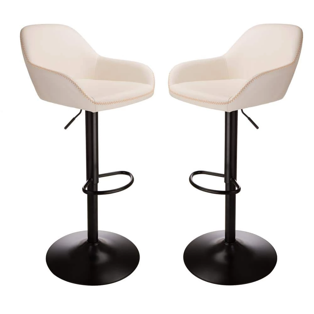 42.72 in. H White Mid-Century Modern Leatherette Gaslift Metal Frame Adjustable Swivel Low Back Bar Stool (Set of 2) by Glitzhome 4 42.72 in. H White Mid-Century Modern Leatherette Gaslift Metal Frame Adjustable Swivel Low Back Bar Stool (Set of 2) by Glitzhome - Image 2
