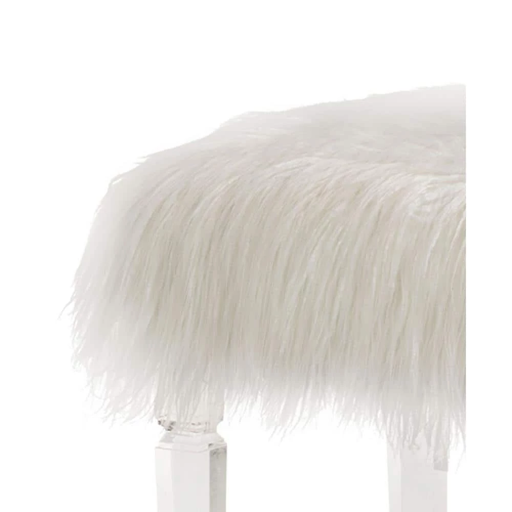 44.88 in. White Faux Fur Upholstered Bench with Acrylic Legs by Glitzhome 7 44.88 in. White Faux Fur Upholstered Bench with Acrylic Legs by Glitzhome - Image 6