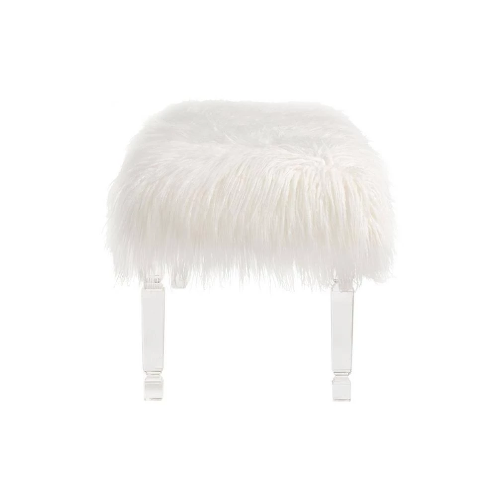 44.88 in. White Faux Fur Upholstered Bench with Acrylic Legs by Glitzhome 6 44.88 in. White Faux Fur Upholstered Bench with Acrylic Legs by Glitzhome - Image 5