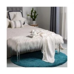 44.88 in. White Faux Fur Upholstered Bench with Acrylic Legs by Glitzhome