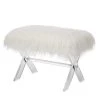 25.6 in. White Faux Fur Upholstered Bench with Acrylic X-Leg by Glitzhome