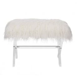 25.6 in. White Faux Fur Upholstered Bench with Acrylic X-Leg by Glitzhome 15 25.6 in. White Faux Fur Upholstered Bench with Acrylic X-Leg by Glitzhome -Deals Glitzhome Store white glitzhome bedroom benches 2001300001 c3 1000