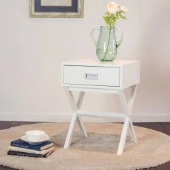 21.85 in. White Modern Shape X-Side Table with Drawer by Glitzhome -Deals Glitzhome Store white glitzhome end side tables 1002004046 31 1000