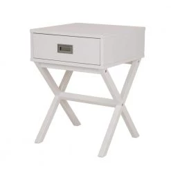 21.85 in. White Modern Shape X-Side Table with Drawer by Glitzhome