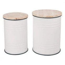 14.5 in. W White Round Wood Storage End Table or Accent Table or Stool with Solid Wood Lid (2-Pack) by Glitzhome
