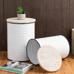 14.5 in. W White Round Wood Storage End Table or Accent Table or Stool with Solid Wood Lid (2-Pack) by Glitzhome -Deals Glitzhome Store white glitzhome end side tables ga1504202733 77 1000