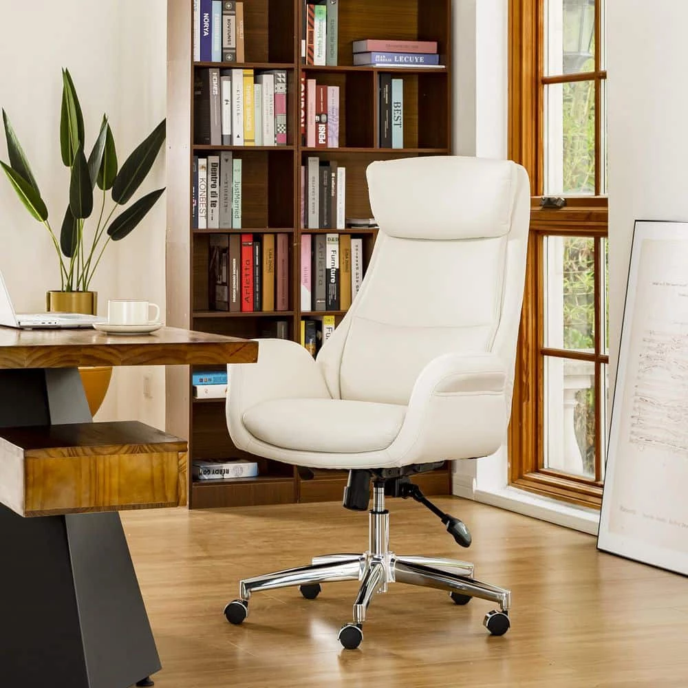 Mid-Century Modern White Leatherette Gaslift Adjustable Swivel Office Chair by Glitzhome 12 Mid-Century Modern White Leatherette Gaslift Adjustable Swivel Office Chair by Glitzhome - Image 10