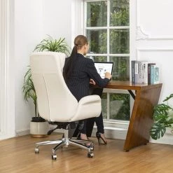 Mid-Century Modern White Leatherette Gaslift Adjustable Swivel Office Chair by Glitzhome 20 Mid-Century Modern White Leatherette Gaslift Adjustable Swivel Office Chair by Glitzhome -Deals Glitzhome Store white glitzhome executive chairs gh1004202903 76 1000