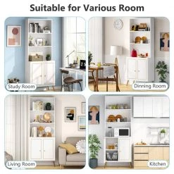 White/Gold Modern Bookcase Bookshelf with Storage Cabinet, 4-Tier Sideboard Cabinet 74.6 in. H x 23.6 in. W x 13.8 in. D by TRIBESIGNS WAY TO ORIGIN 16 White/Gold Modern Bookcase Bookshelf with Storage Cabinet, 4-Tier Sideboard Cabinet 74.6 in. H x 23.6 in. W x 13.8 in. D by TRIBESIGNS WAY TO ORIGIN -Deals Glitzhome Store white gold tribesigns way to origin bookcases bookshelves hd ggf1598 1d 1000