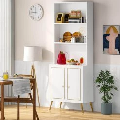 White/Gold Modern Bookcase Bookshelf with Storage Cabinet, 4-Tier Sideboard Cabinet 74.6 in. H x 23.6 in. W x 13.8 in. D by TRIBESIGNS WAY TO ORIGIN 23 White/Gold Modern Bookcase Bookshelf with Storage Cabinet, 4-Tier Sideboard Cabinet 74.6 in. H x 23.6 in. W x 13.8 in. D by TRIBESIGNS WAY TO ORIGIN -Deals Glitzhome Store white gold tribesigns way to origin bookcases bookshelves hd ggf1598 31 1000