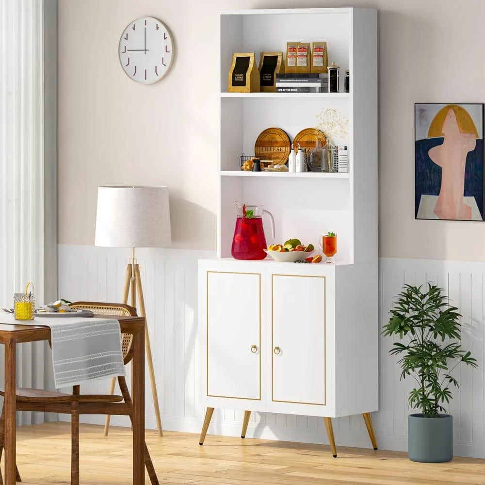 White/Gold Modern Bookcase Bookshelf with Storage Cabinet, 4-Tier Sideboard Cabinet 74.6 in. H x 23.6 in. W x 13.8 in. D by TRIBESIGNS WAY TO ORIGIN 13 White/Gold Modern Bookcase Bookshelf with Storage Cabinet, 4-Tier Sideboard Cabinet 74.6 in. H x 23.6 in. W x 13.8 in. D by TRIBESIGNS WAY TO ORIGIN - Image 11