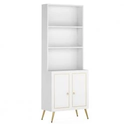 White/Gold Modern Bookcase Bookshelf with Storage Cabinet, 4-Tier Sideboard Cabinet 74.6 in. H x 23.6 in. W x 13.8 in. D by TRIBESIGNS WAY TO ORIGIN