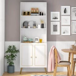 White/Gold Modern Bookcase Bookshelf with Storage Cabinet, 4-Tier Sideboard Cabinet 74.6 in. H x 23.6 in. W x 13.8 in. D by TRIBESIGNS WAY TO ORIGIN 17 White/Gold Modern Bookcase Bookshelf with Storage Cabinet, 4-Tier Sideboard Cabinet 74.6 in. H x 23.6 in. W x 13.8 in. D by TRIBESIGNS WAY TO ORIGIN -Deals Glitzhome Store white gold tribesigns way to origin bookcases bookshelves hd ggf1598 c3 1000