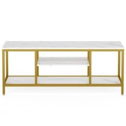 Hall 59 in. White Marble TV Stand Fits TV's up to 60 in. with 3 Open Storage Shelves by TRIBESIGNS WAY TO ORIGIN